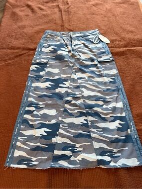 Blue Military Camo Print Midi Knee Length Brand Scoop  Skirt Size 12; Utility